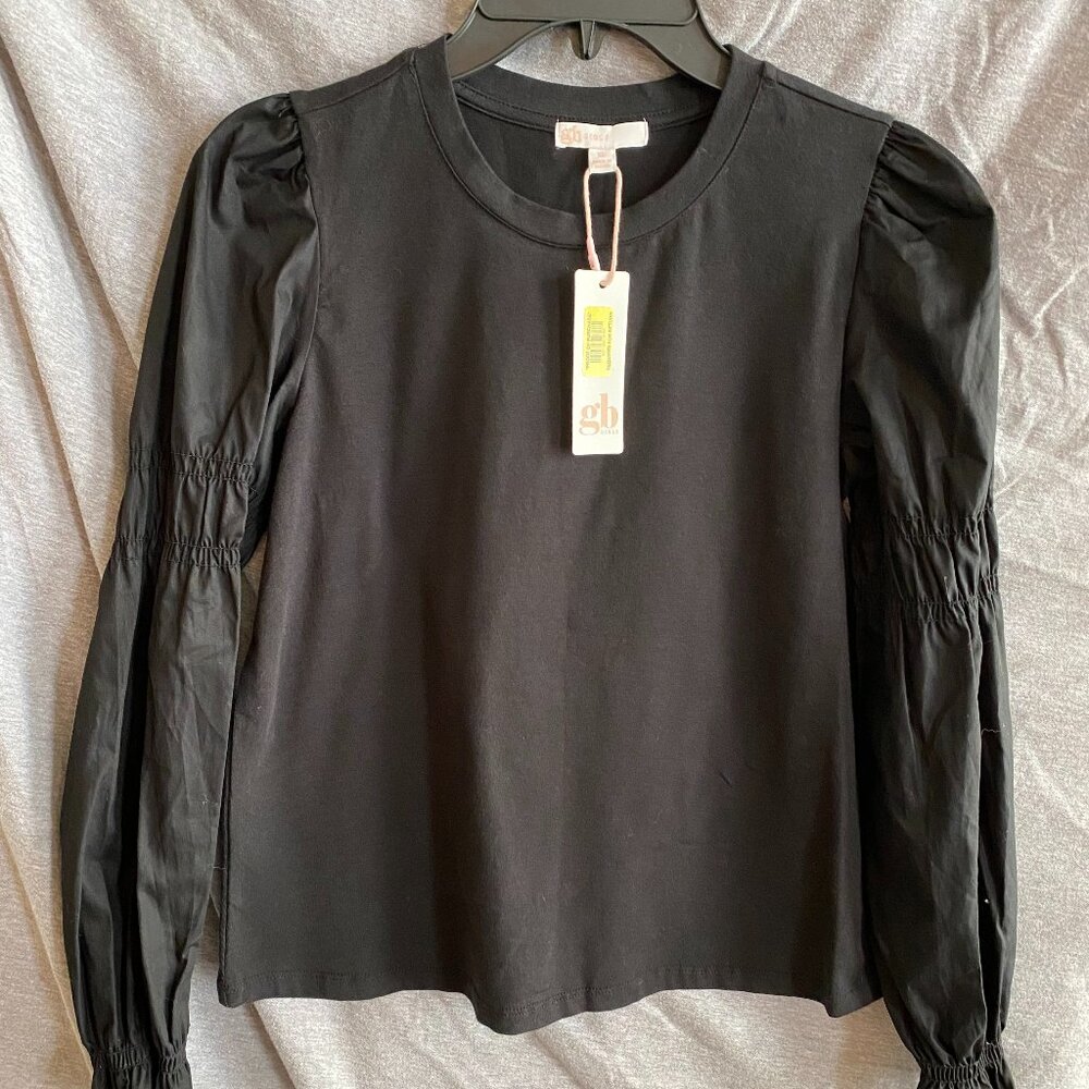 GB GIANNI BINI Women's Size Small YXL Ruffle Sleeves Top Bohemian Black